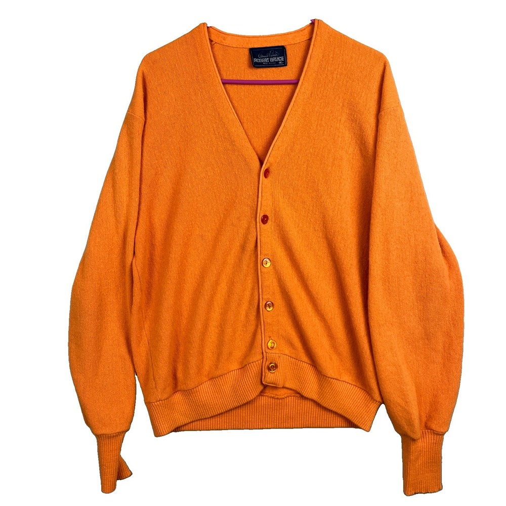 Vintage Sweater Robert Bruce Arnold Palmer Men’s Size XL 60s Orange Cardigan